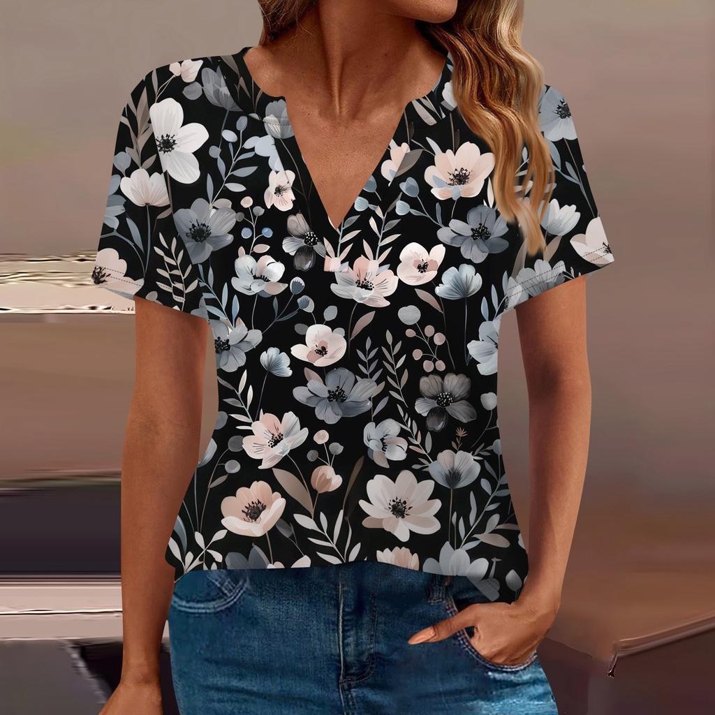 Women's T Shirt Tee Printed Short Sleeve Daily Weekend Fashion Basic V Neck Regular Top