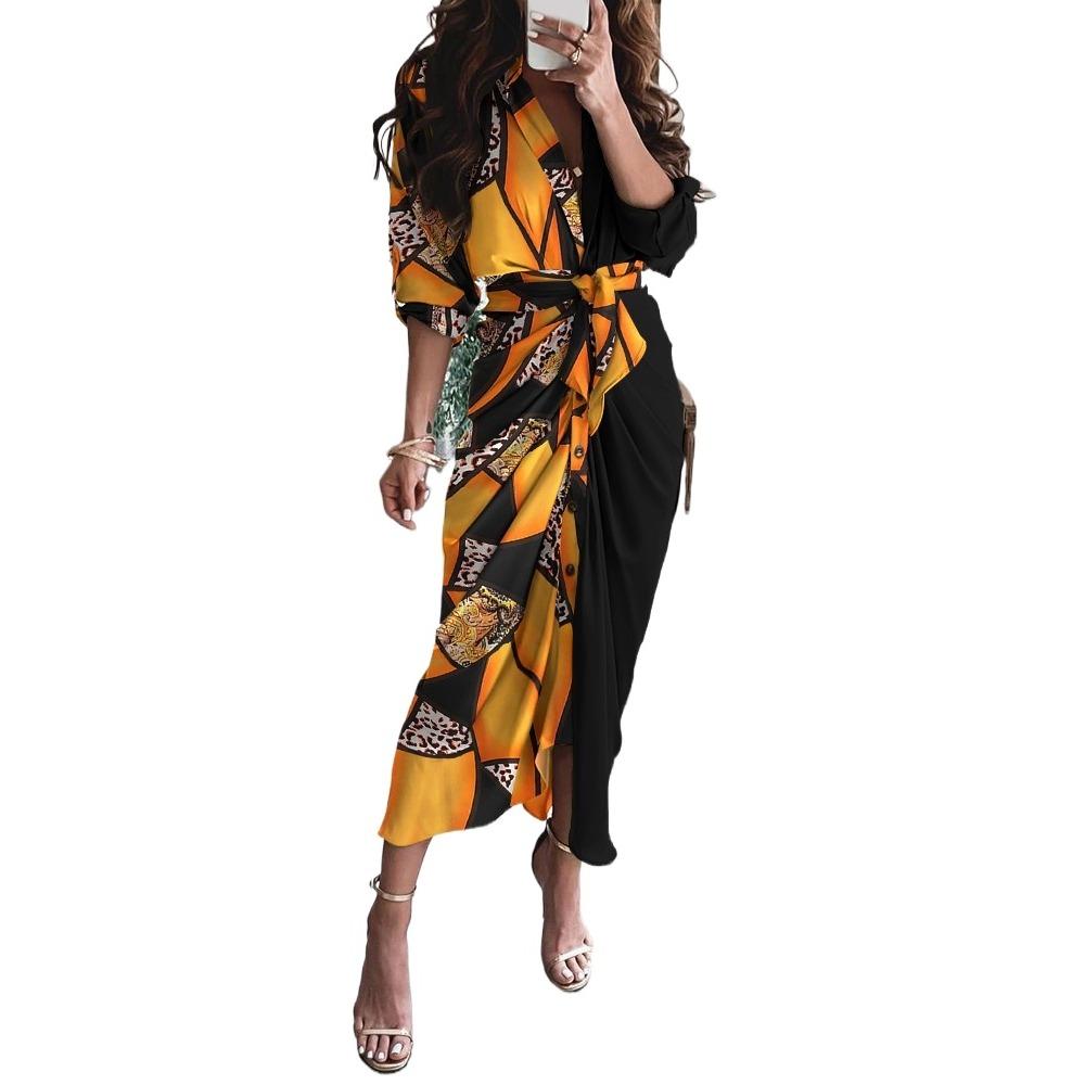 BITCED Женские летние платья с длинным рукавом и v-образным вырезом и пуговицами, длинные платья