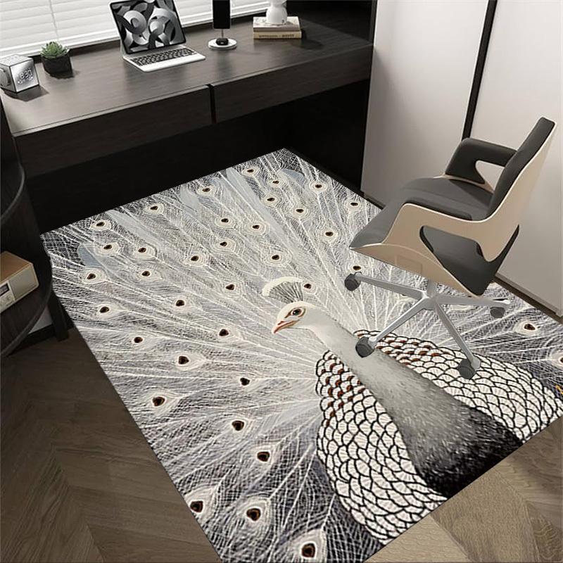 1PC peacock white Extra Large Non Slip Floor carpet, Office, family, bedroom, Studio Large Area Rug Indoor Rugs, , Vibrant Colors