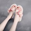 6 см Высокий каблук Женские летние тканевые сандалии с узором «елочка» женские тапочки-маффины тапочки цветы камелии обувь