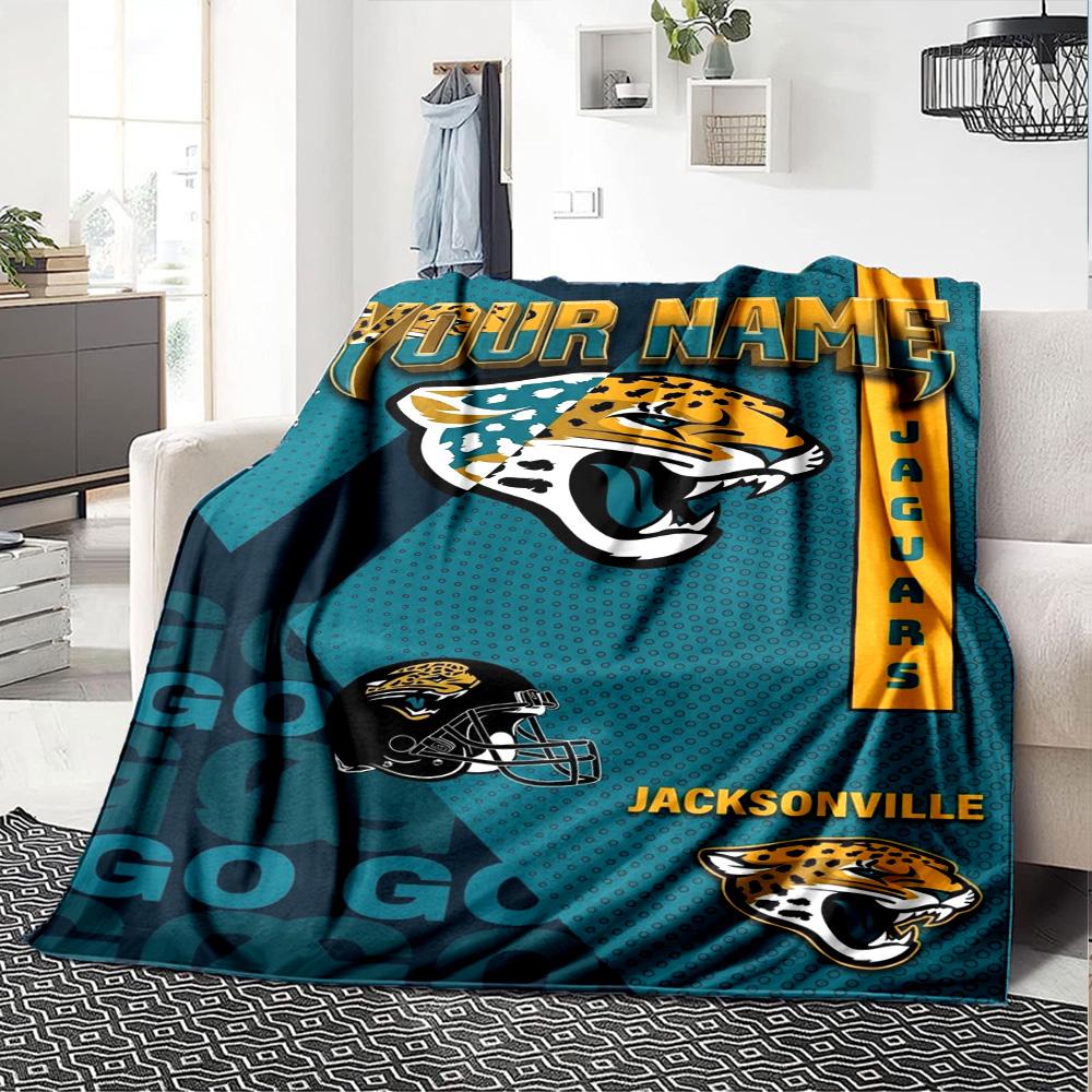 Name Custom Jacksonville Jaguars Print Flannel Blanket High Quality Warm Comfortable Cover for All Seasons Perfect for Gifts Home Decor