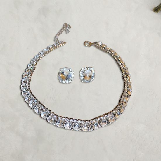 1 комплект ожерелье серьги комплект винтажный кубический цирконий регулируемая длина контрастный цвет невесты ювелирные изделия выпускной вечер свадьба серьги гвоздики