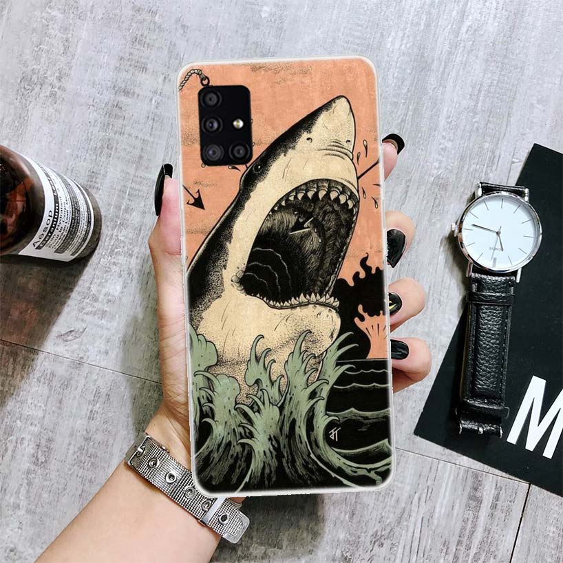 Ocean Monster Shark Swimming Phone Case For Samsung Galaxy A52 A32 A22 A12 A02S A50S A30S A51 A31 AA71 Note 20 Ultra 10 S10 Plus