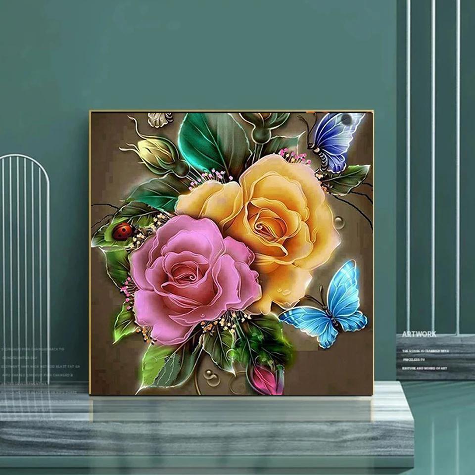 Colorful Diamond 5DDIY Painting Embroidery Animal Flower Picture Rose Mosaic Butterfly Cross Embroidery Wall Home Decoration