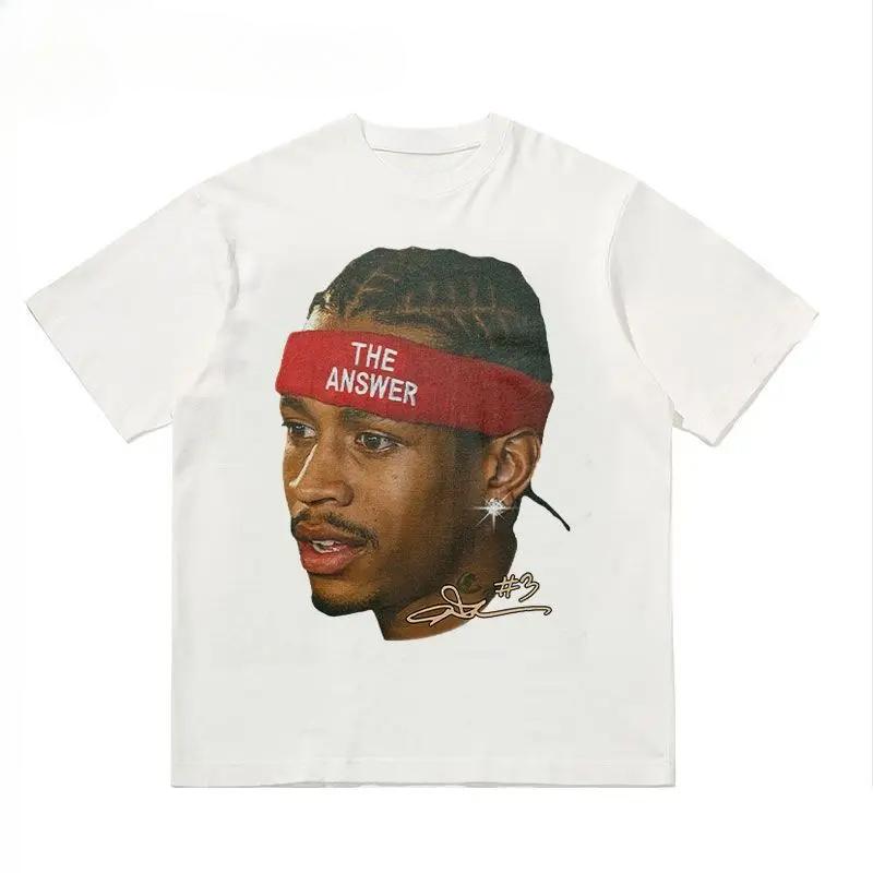 NBA Iverson Printed High Street Sports Basketball Clothes Summer Men's and Women's T-shirt Fashion Loose Short Sleeves