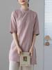 New Arrival: Retro Chinese Style Stand Collar Mid-Length Embroidered Pullover Top – Women's Summer Short Sleeve
