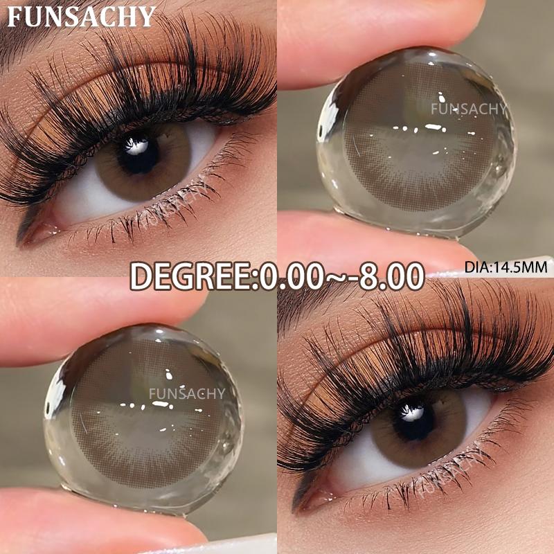 FUNSACHY 0~-8.00 Degree Color Contact Lenses for Eyes 2pcs Natural Black Brown Prescription Lens Myopia Eye Makeup Contacts Lens