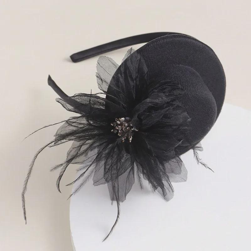 European & American Retro Black French Headband Hat - High-Grade Hair Accessory