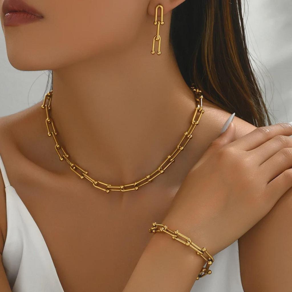 Комплект украшений в европейском и американском стиле: Ожерелье, серьги, браслет в форме подковы U-образной формы