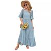 Women Summer Casual Floral Print O Neck Dress High Waist Loose Large Size Ankle Length Middle Long Sleeve Spring Dress