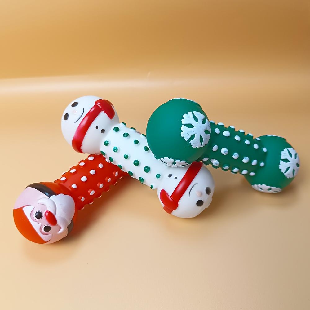 Squeaky Christmas Dog Dumbbell with Santa & Puppy - Vinyl Chewable Weight Training Exercise for Teething Puppies