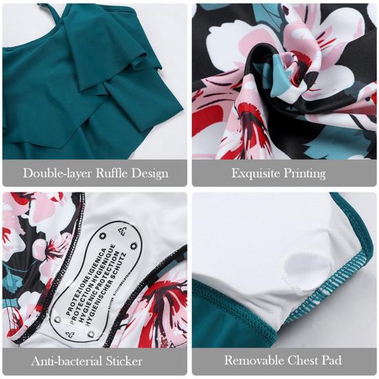 2 шт./компл. разделенное бикини с принтом кокосовой пальмы и оборками, состоящее из двух частей на тонких бретельках для купания