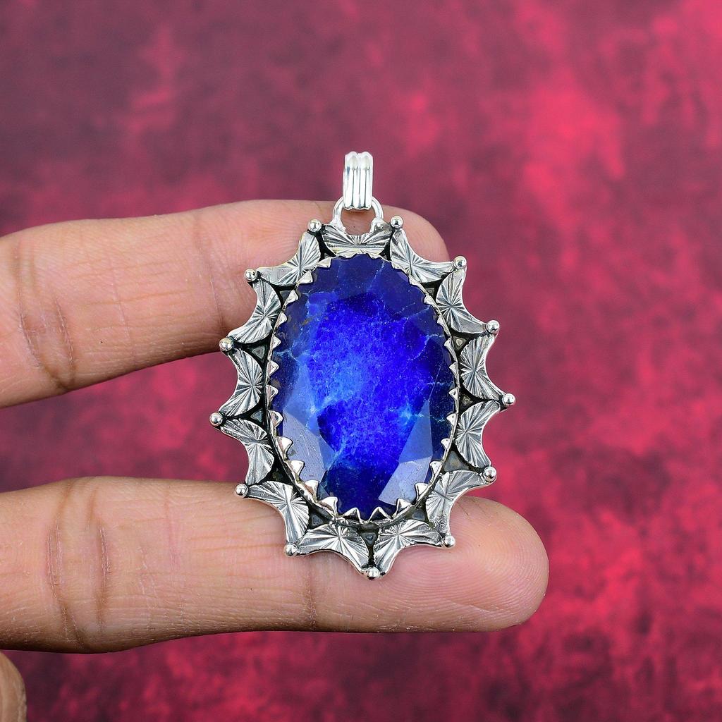 Подвеска с синим сапфиром, подвеска из драгоценного камня ручной работы, подвеска из стерлингового серебра 925 пробы, антикварные ювелирные изделия, для подарка на помолвку