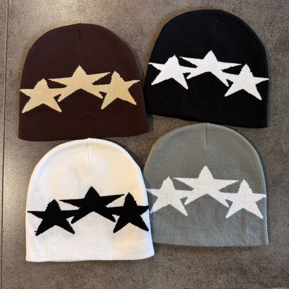 Windproof Knitted Beanie Hat Pullover Style Y2K Style Cap Pentagram Beanie Hat Unisex Daily Wear
