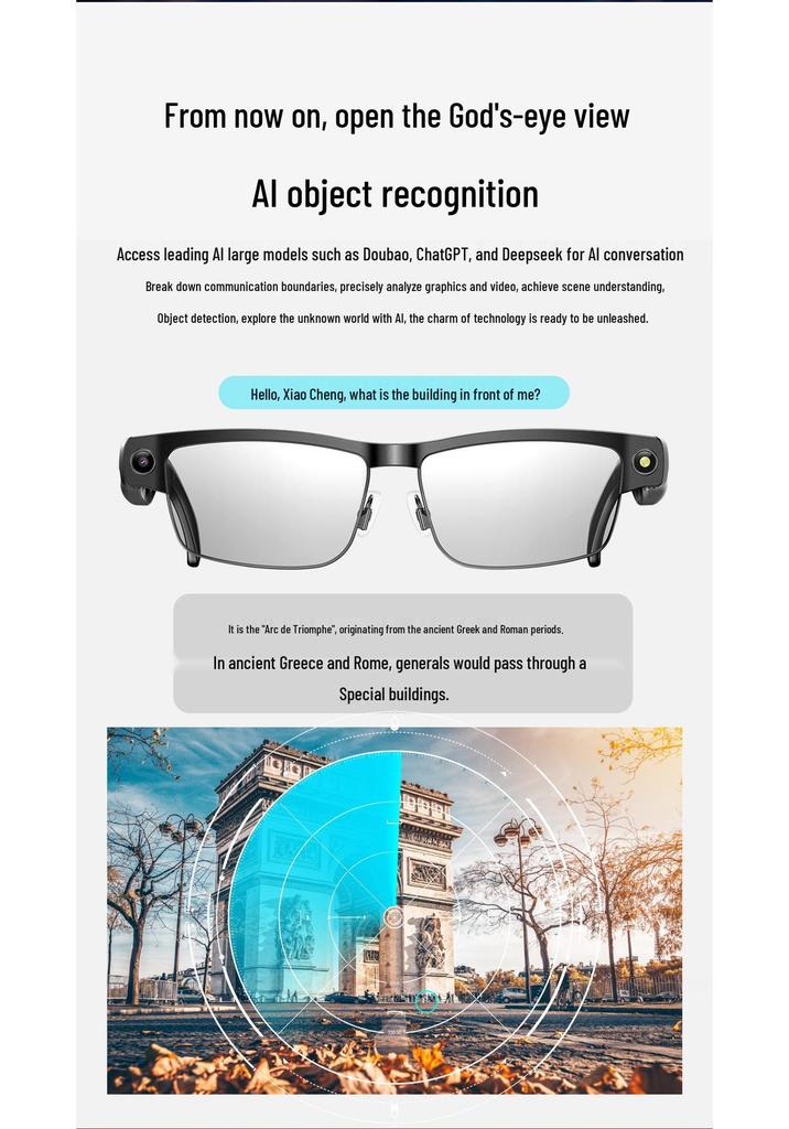 AI Smart Glasses: 8MP HD Camera, Bluetooth, Dual Microphone, Noise-Cancelling, Anti-Blue Light, Translation Feature