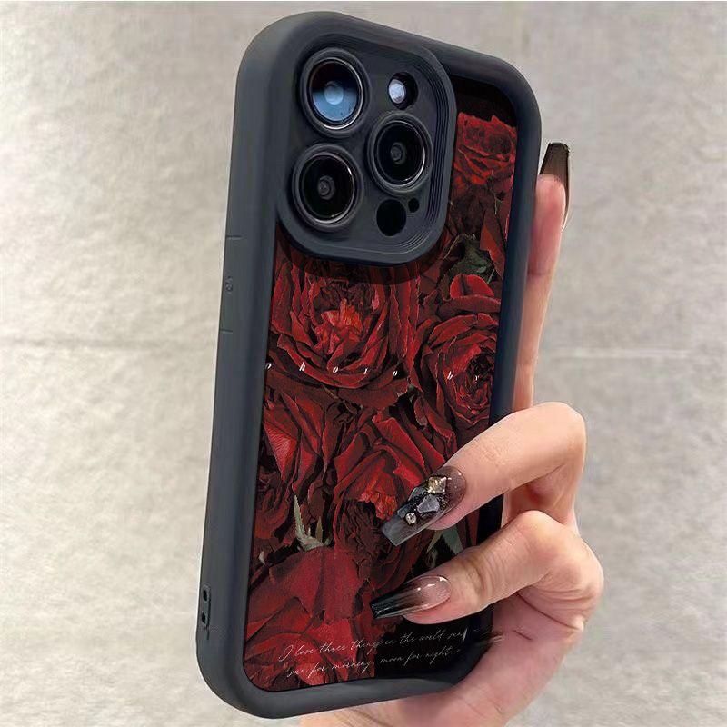 Эстетизм Полноэкранный Красная Роза Чехол для Телефона Для iPhone 15 14 13 12 11Pro Max XR XS MAX 78Plus MINI Y2K Девушка Противоударный Задний Чехол
