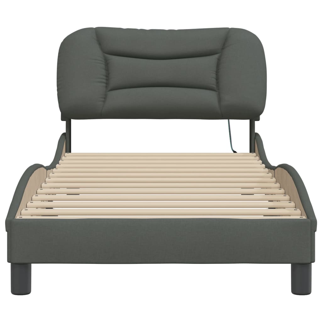 LED Bed Frame without Mattress Hvar Dark Grey 90x200 cm Fabric