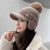 Women's Warm Knitted Duckbill Cap with Earflaps - Cotton & Wool Blend for Autumn/Winter