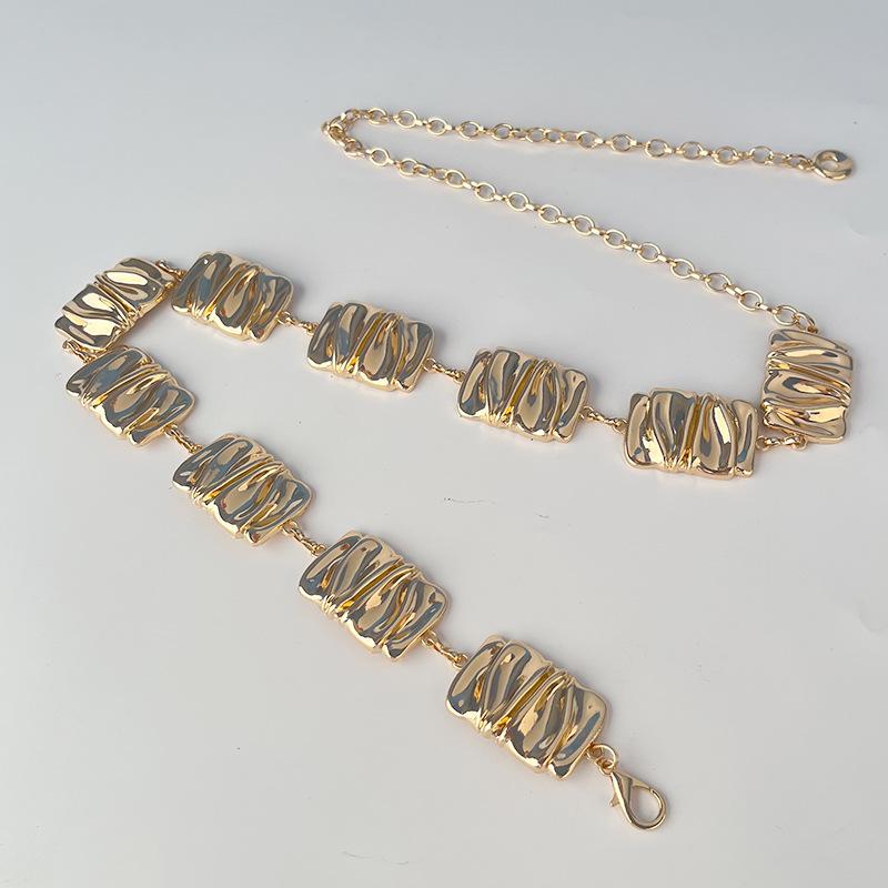 Irregular Rectangular Metal Waist Chain Women's Dress Accessories Niche French High-end Belt Woven Chain