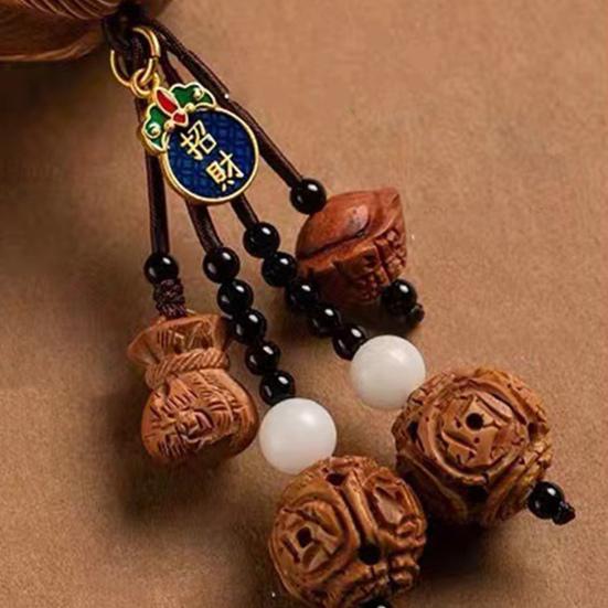 Wooden Pendant Car Ornament with Lanyard Easy To Hang Retro Engraved Lotus Car Pendant Rearview Mirror Decoration