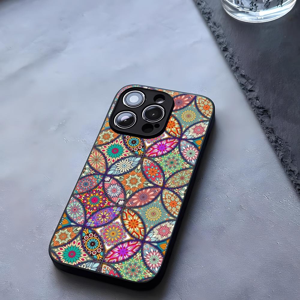Mandala Flower Phone Case Tempered Glass For IPhone 17 13 14 16 12 15 11 Pro Max Plus Mini X XR SE2020 Coque