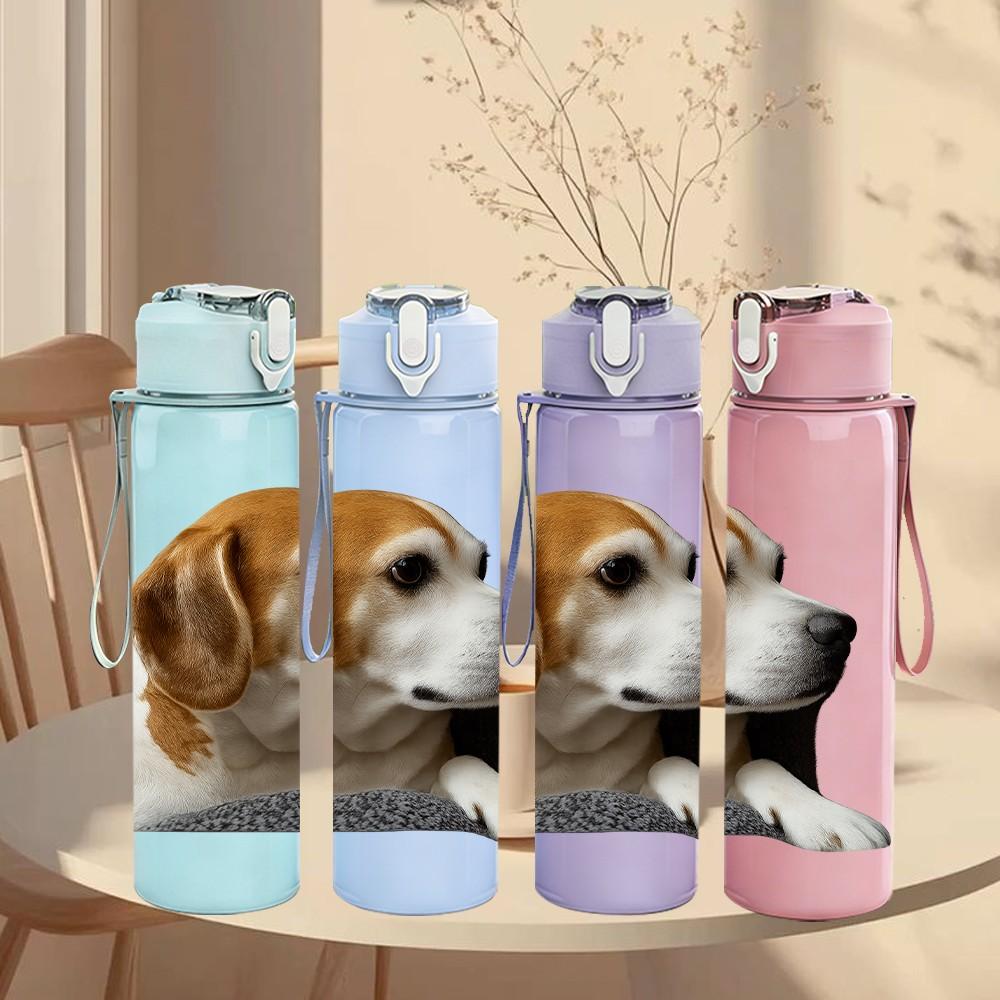 1PC Beagle Dog Head Turned Sideways 750ml Color Plastic Sports Water Bottle Leakproof Flip Straw Lid Suitable for Sports Office Home Use