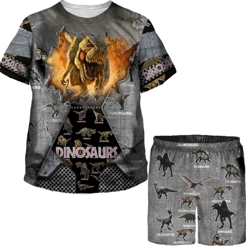 Футболки/костюмы с 3D принтом динозавра Юрского периода для мальчиков и девочек, футболки/костюмы для подростков, повседневная летняя футболка, спортивный костюм, комплект