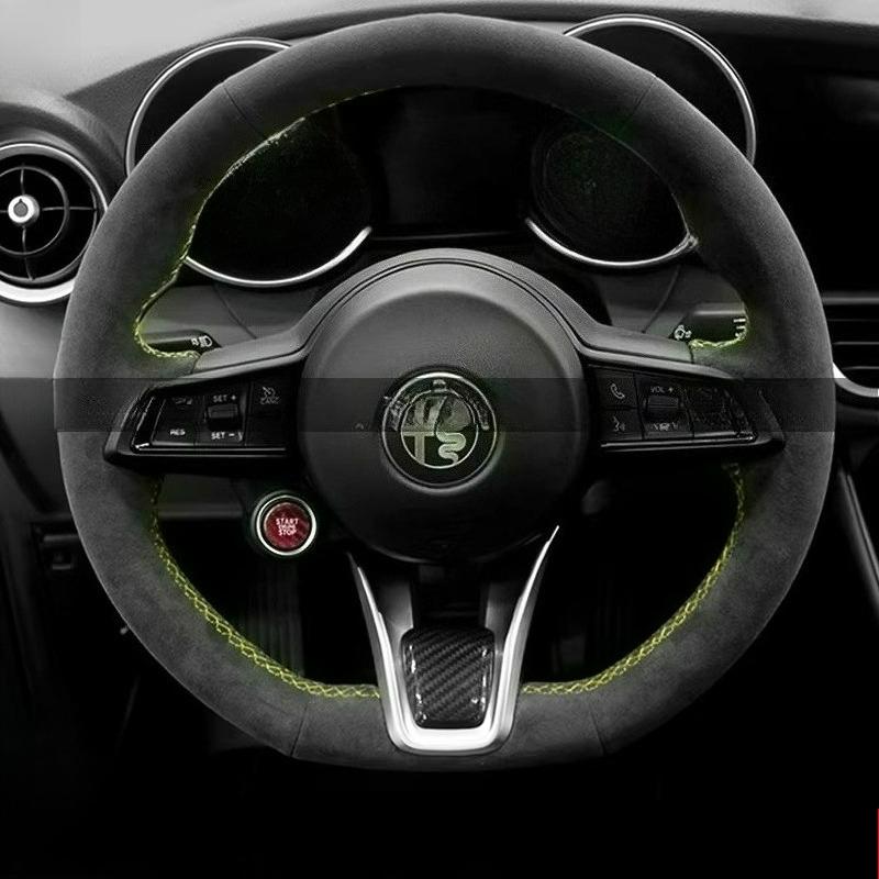 Hand Stitched renovation Non-slip wear-resistant black leather For Alfa Romeo Stelvio Giulia 2020-2022 car Steering wheel cover zl2