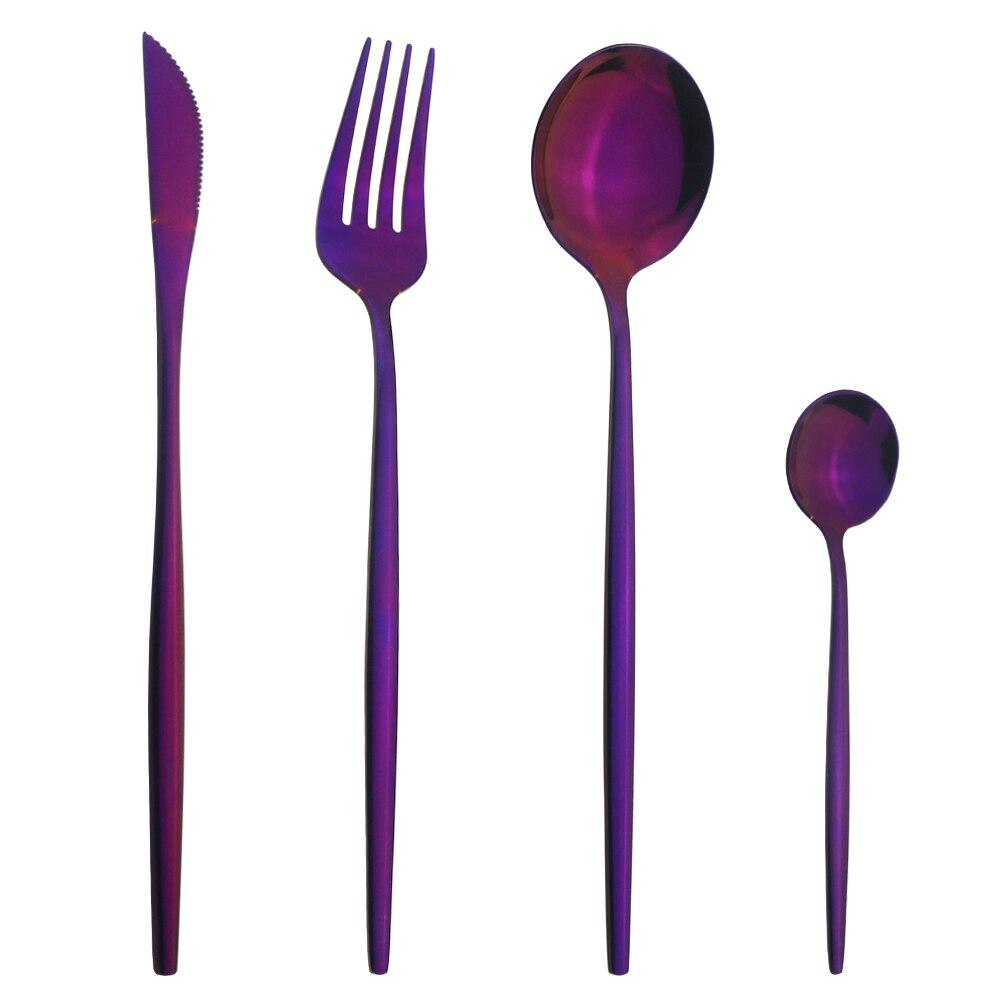 4Pcs Western Colorful Dinnerware Set Stainless Steel Cutlery Dinner Set Knife Fork Coffee Spoon Silverware Kitchen Tableware Set
