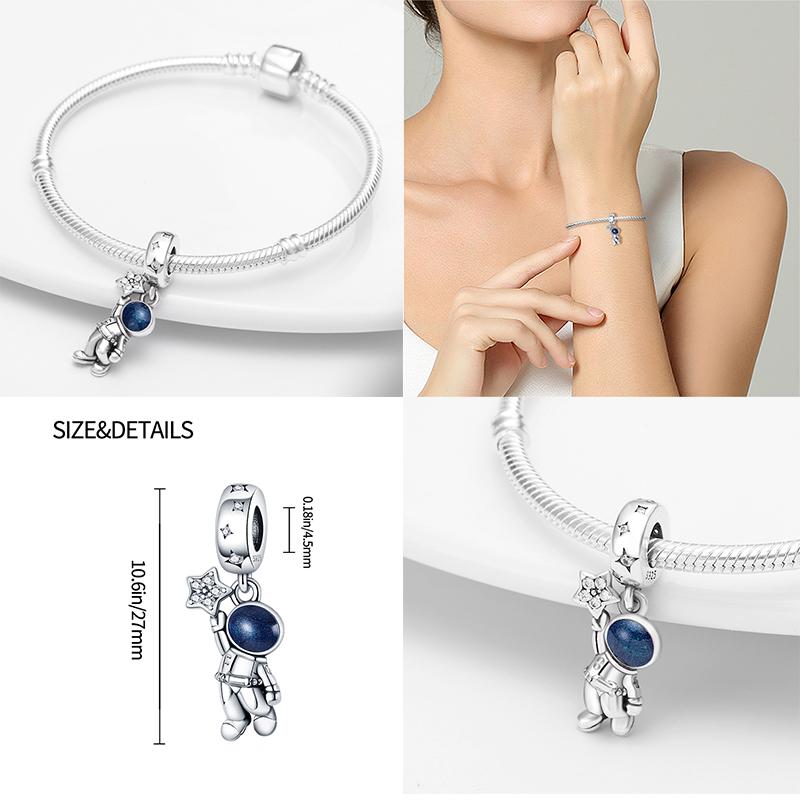 New 925 Sterling Silver Blue Astronaut Beads Fit Original Bracelet Ladies Jewelry DIY Gift Hot Sale High Jewelry
