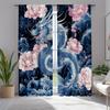 2pcs Japanese Dragon and Flower Curtains, Ancient Mythical Creatures Window Drapes