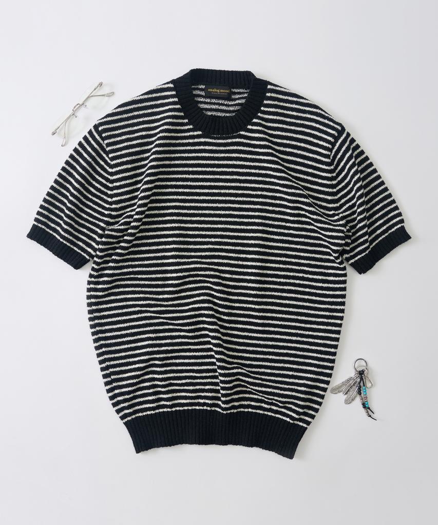 ANALOG MOOD Marine Stripe Round Short Sleeve Knit (Black)