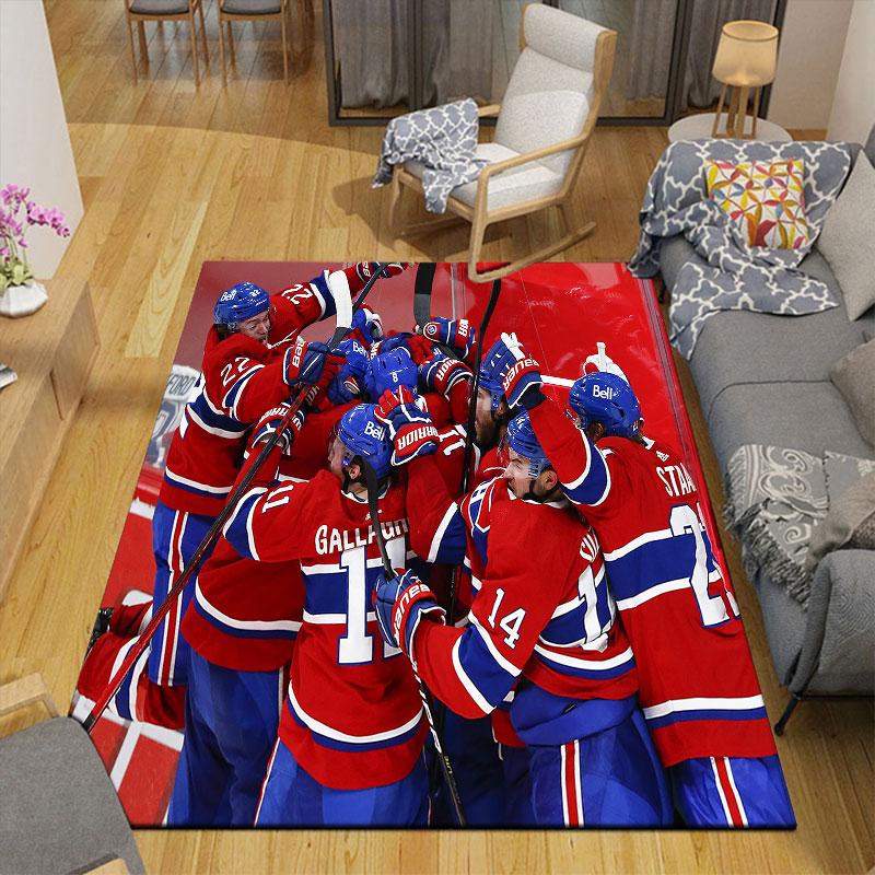 Ковер с принтом фланели Montreal Canadiens, Декор для дивана в гостиной и спальне, Нескользящий игровой фланелевый коврик для игровой комнаты