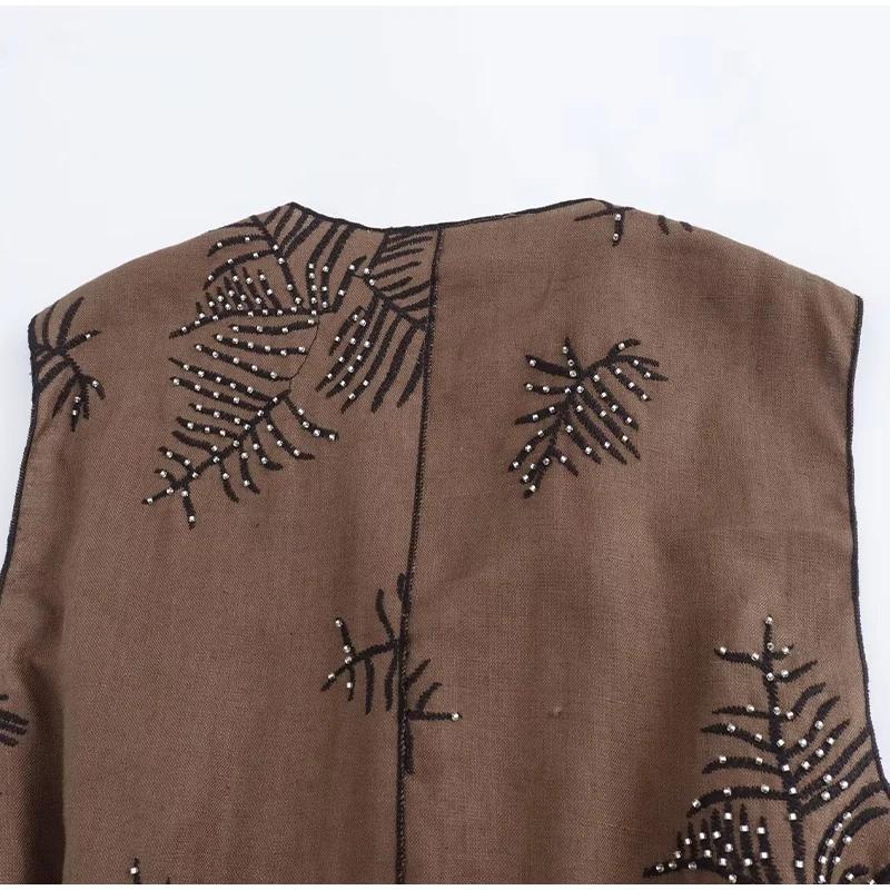 Модная вышитая майка для женщин в стиле ретро с круглым вырезом без рукавов с поясом длинный жилет лето осень уличные женские жилеты