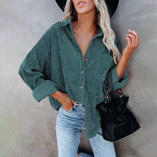 Однобортная женская рубашка с отложным воротником и длинными рукавами, весенне-осенняя лоскутная цветная повседневная вельветовая рубашка, женская одежда