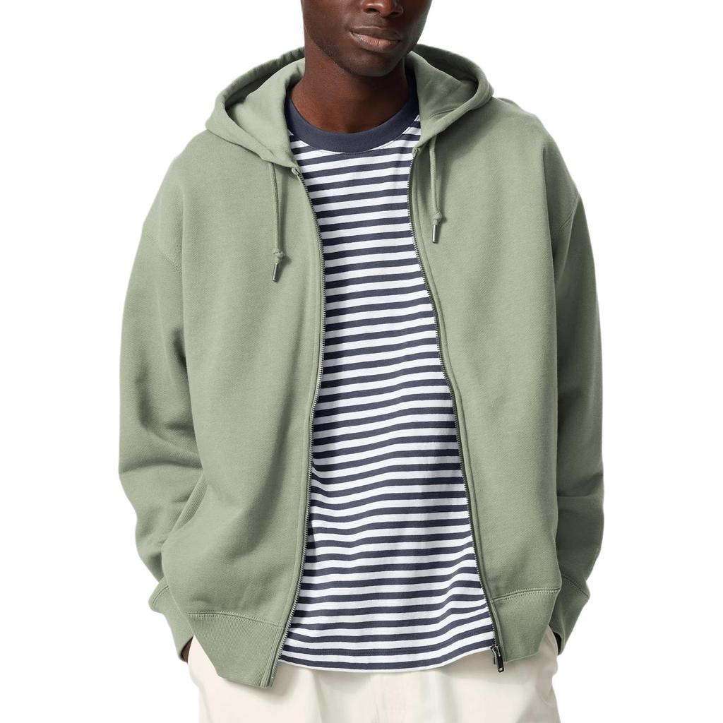 Uniqlo X JW Anderson Коллаборация Весна/Лето 2025 Однотонная Толстовка с Вышитым Логотипом на Молнии Свободный Крой Унисекс Худи Зеленый 476229-53