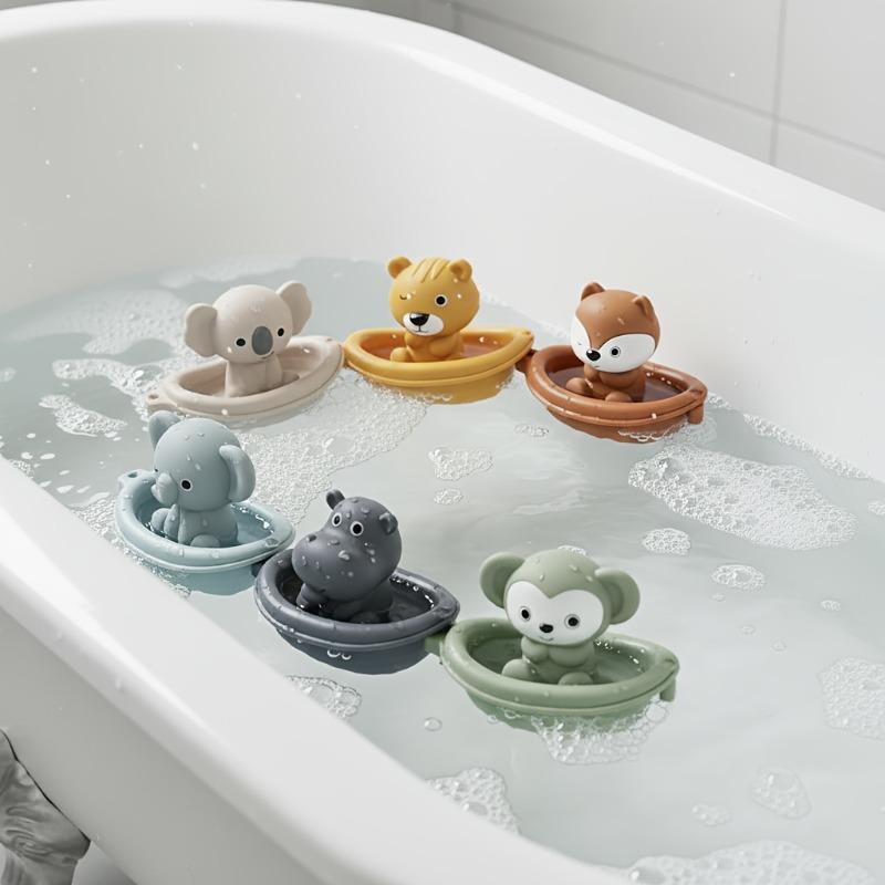 1/3Pcs Kids Bath Toys, floating animal & stacking boat design, squeeze finger puppets, perfect for holiday gifts.