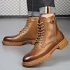 Autumn/Winter New Thick Sole High Top Boots Men's British Style Thick Heel Lace Up Motorcycle Boots Leather Platform Ankle Boots