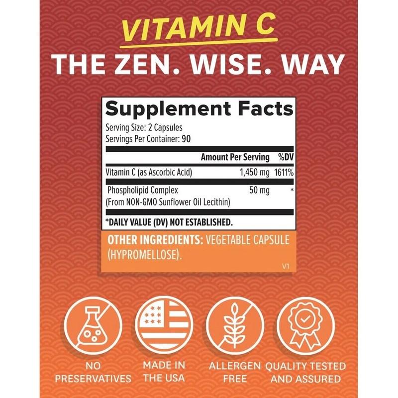 Zenwise Liposomal Vitamin C 1500mg Vegetarian Capsule, 180 tablets, 2 units