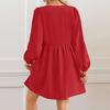 Women's Casual Fashion Lace-up A-line Pleated Long-sleeved Solid Color Short Dress