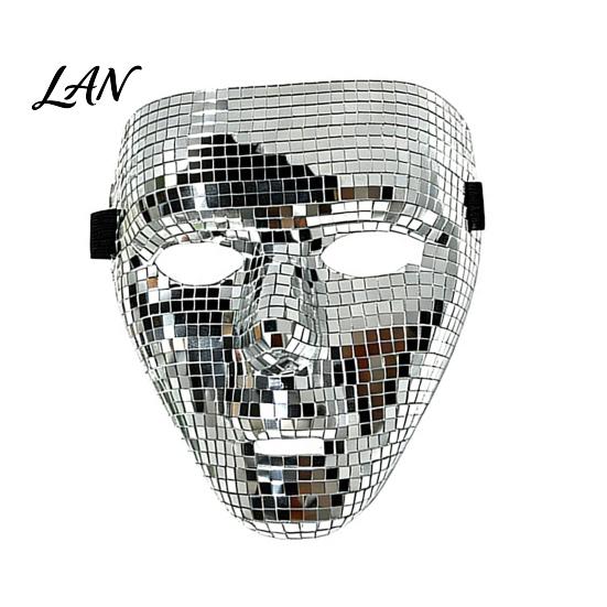Reflective Silver Dance Mask Halloween Disco Ball Mask, Breathable Mirror Mosaic Masquerade, Glitter Party Costume for Performance, Club Night