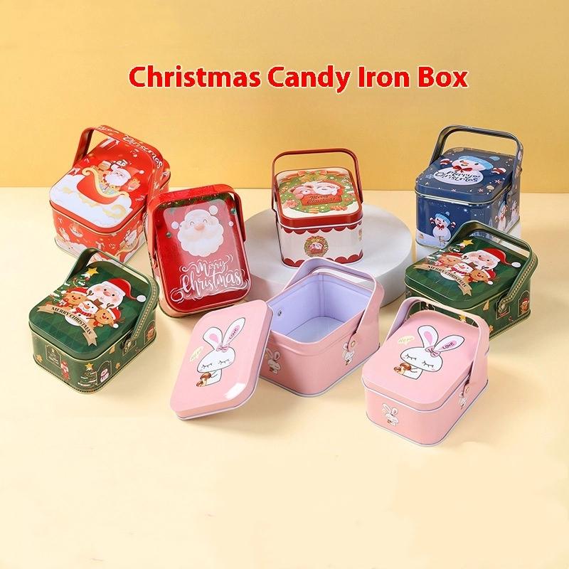 Милая новогодняя жестяная подарочная коробка железо с ручкой металлическая коробка для конфет изысканная жестяная коробка для конфет с Санта-Клаусом