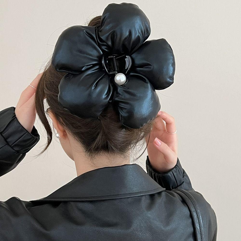 Pearl Sponge Puff Flower Hair Claw Korean Style Exaggerated Crab Clip Scrunchies Shark Clip  Daily