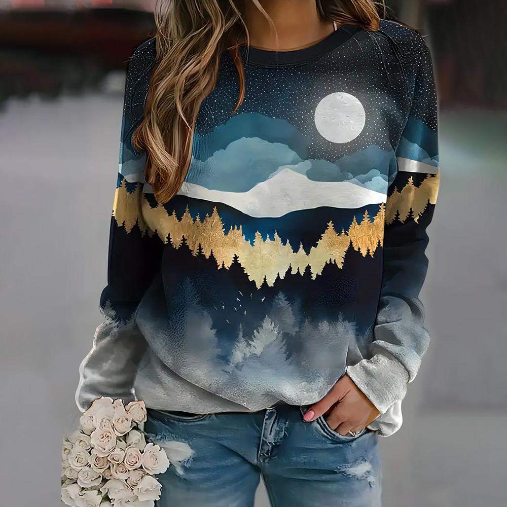 Элегантный женский топ с круглым вырезом и длинным рукавом, новая осенняя толстовка с длинным рукавом с 3D-цветочным принтом, свитшот, женская одежда больших размеров