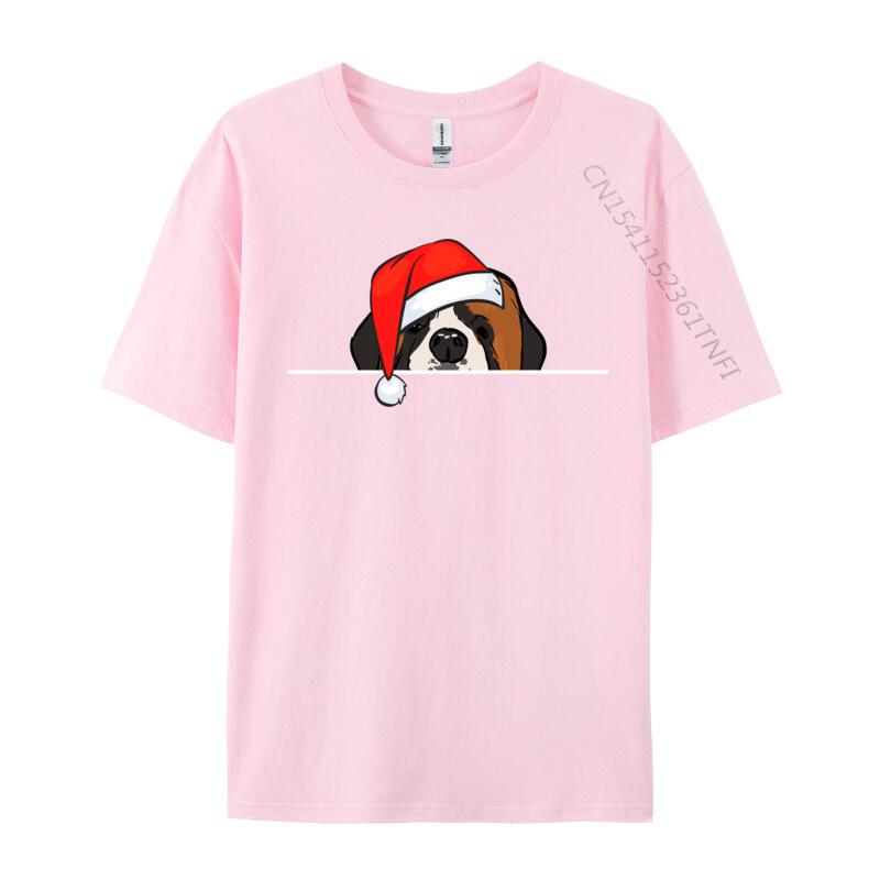St. Bernard Dog Christmas T-Shirts Manga T Shirt Graphic Men Tops Tees Santa Hat T-Shirts Christmas T-Shirt Cotton