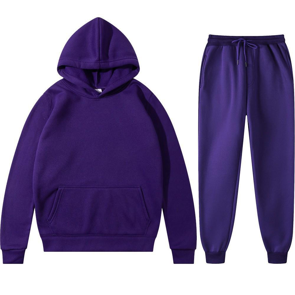 Unisex Solid Color Hoodie & Sweatpants Set - Autumn/Winter Casual Sportswear