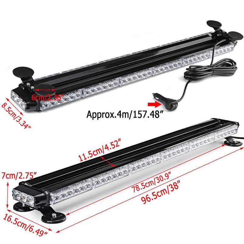 12V 23inch Double Side LED Strobe Light Bar Amber Emergency Hazard Warning Safety Beacon Flashing Light for Vehicles Cars Tow