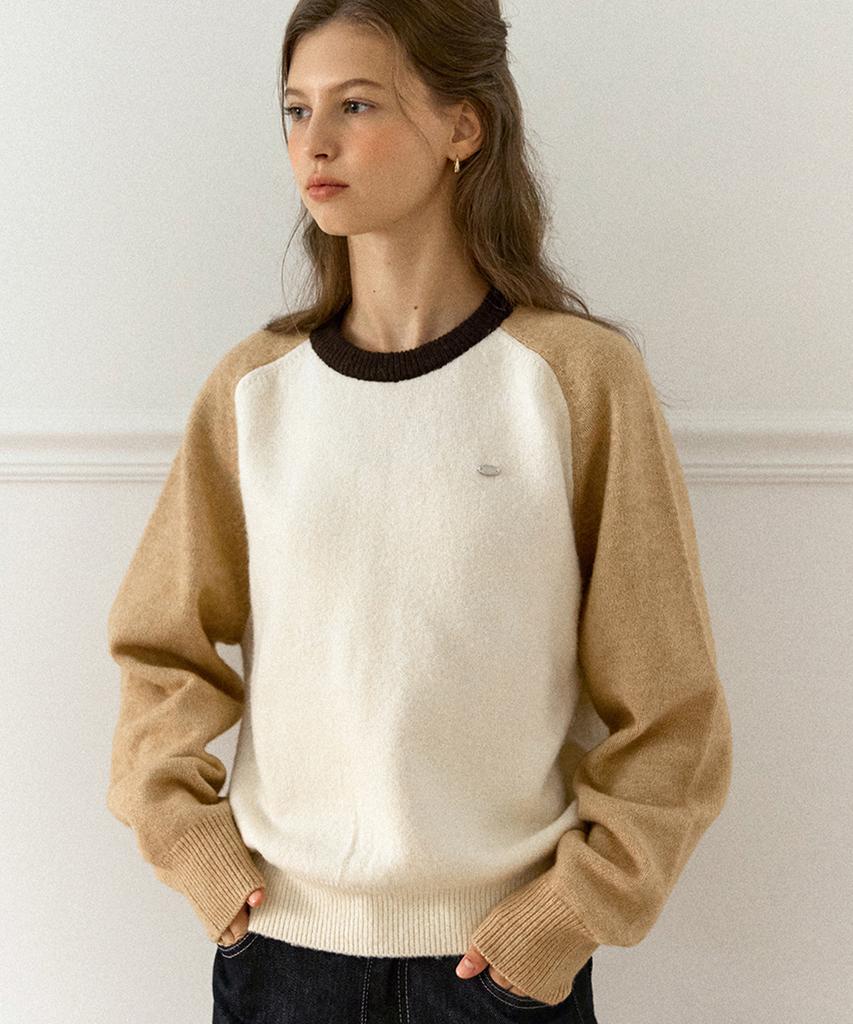 OURHOPE Two-Tone Wool Raglan Knit - Beige