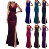 Women Sleeveless Slit Skirt Long Dress Ladies Sling Backless Strap V-Neck Dress