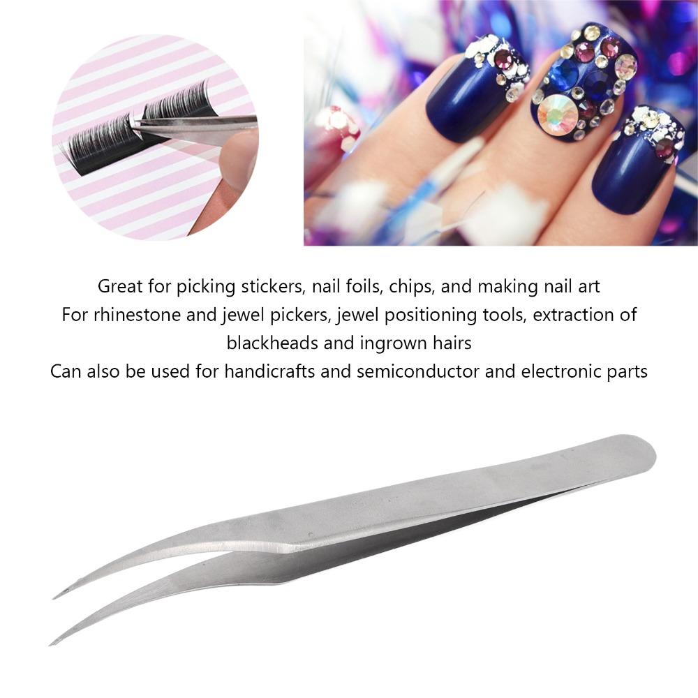 Stainless Steel Curved Tip Nail Art Tweezers Precision Cosmetic Tweezers For Lash Extensions